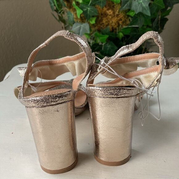 Report Shoes | Report Metallica Gold Strappy Ruffle Chunky Block Heel Size 7 New - Picture 6 of 12